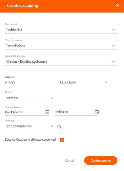 How to create a capping Affilae 3