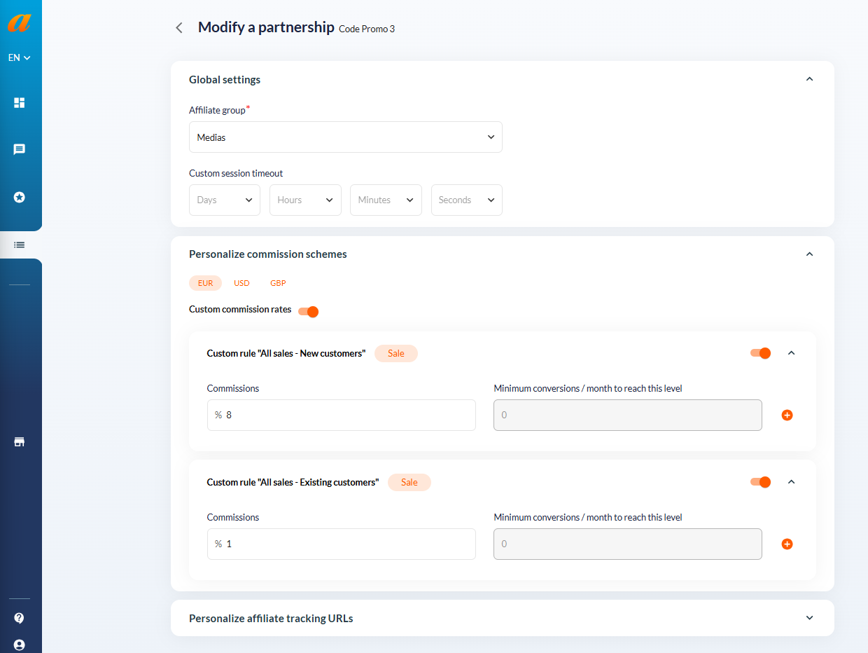 How to customise a publisher’s remuneration Affilae 1