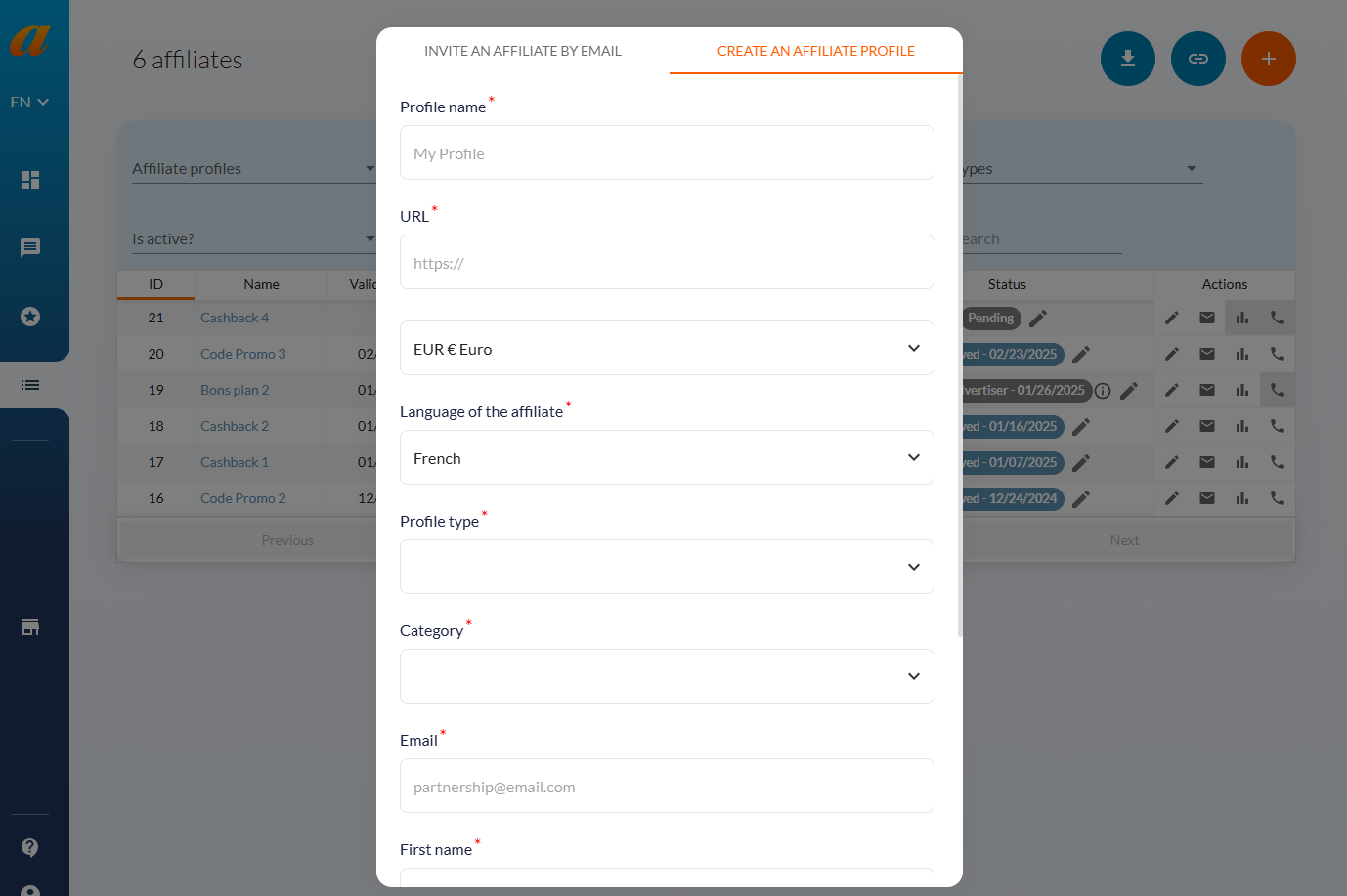 Add a publisher easily to the program Affilae 4