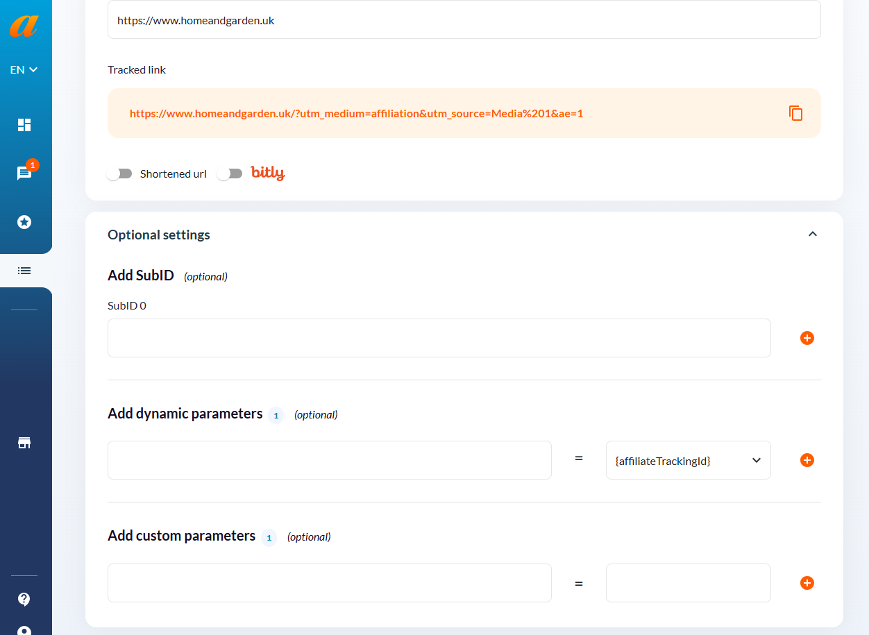 Create tracking link Affilae 3