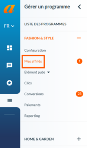 Modifier un groupe de commissionnement d’un éditeur Affilae 1