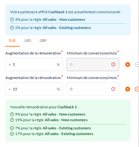 Paramétrer une hausse de rémunération automatique Affilae 2