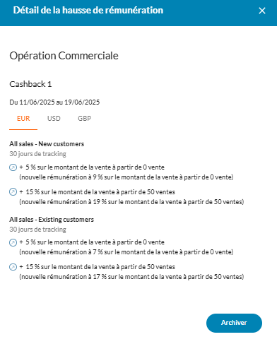 Paramétrer une hausse de rémunération automatique Affilae 5