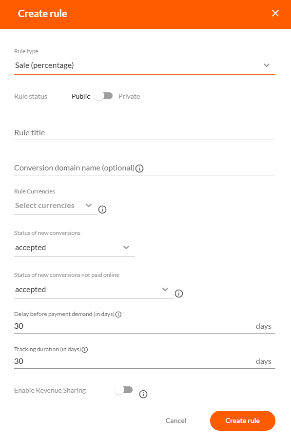 Create rule Sale Affilae