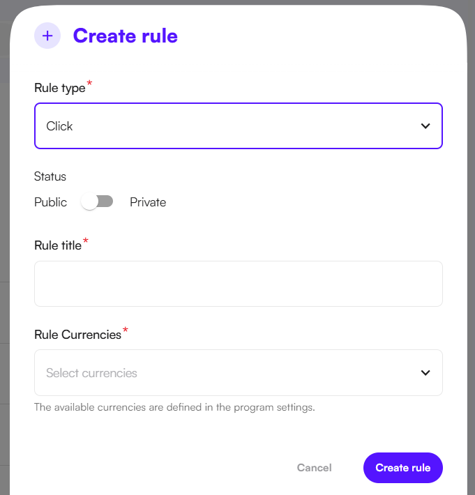 Affilae Interface - Creating and configuring a Click commission rule