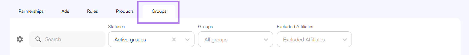 Affilae Interface - Performance reporting by publisher groups