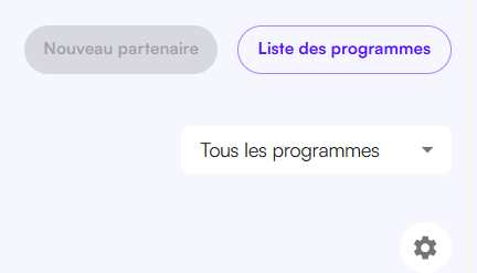 Interface Affilae - Menu d'accès et sélection des programmes de parrainage