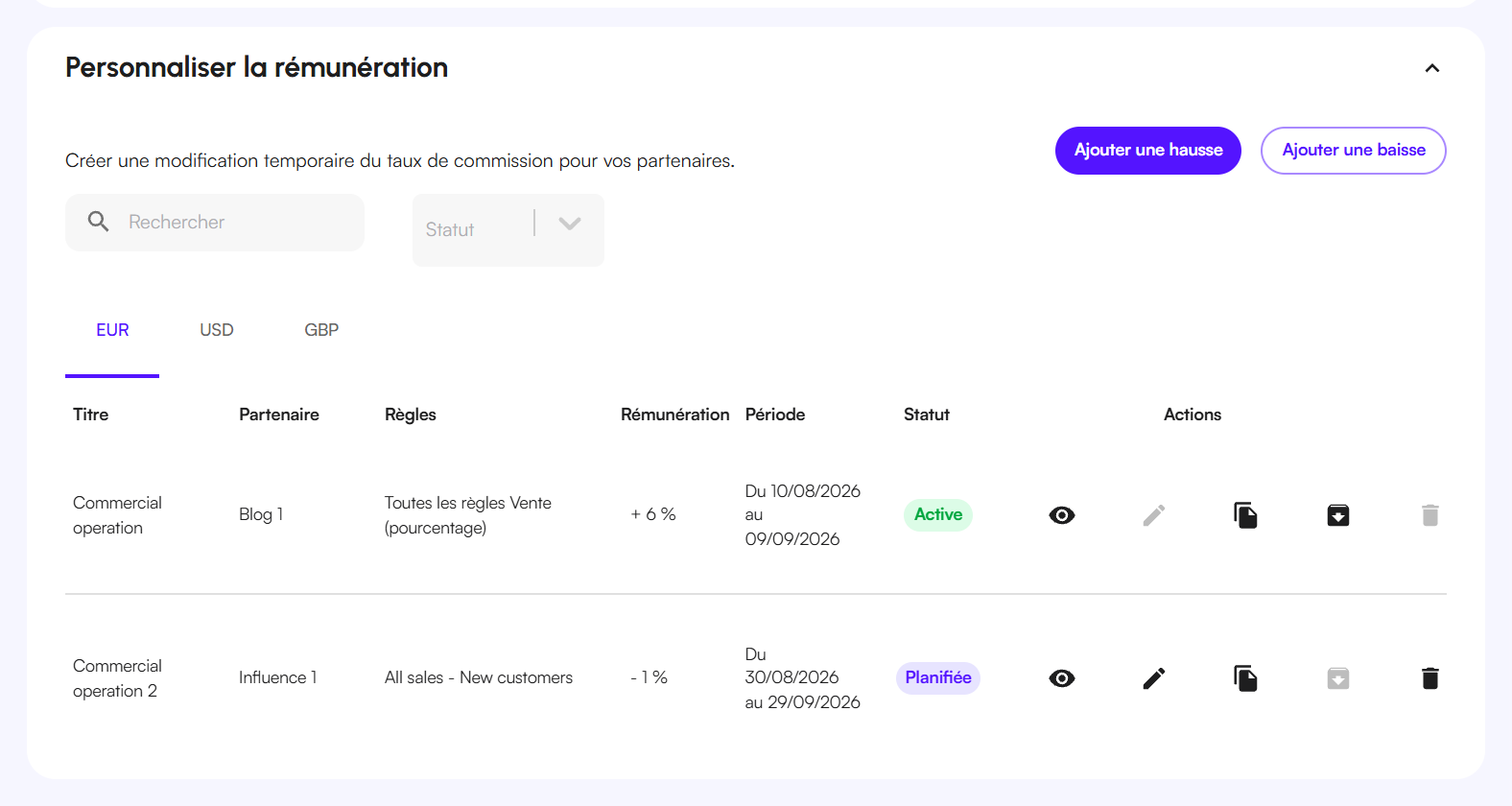 Section Personnaliser la rémunération